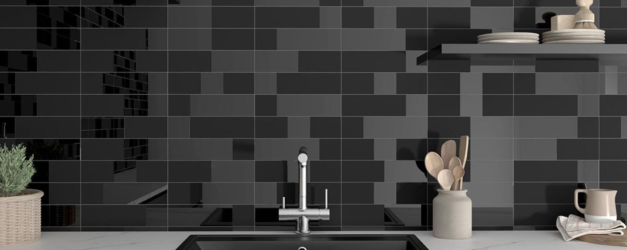 Black Subway Bathroom Tiles