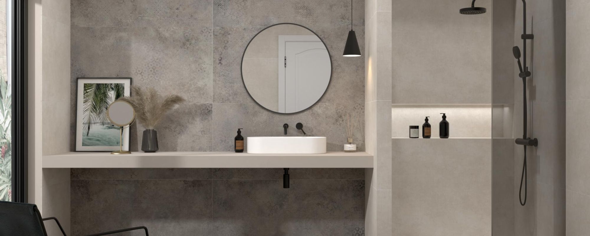 Grey Concrete Effect Bathroom Tiles