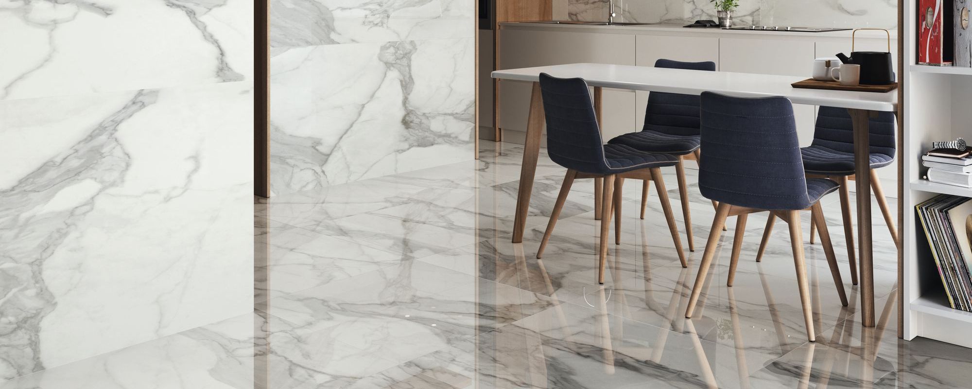 White Marble Effect Floor Tiles