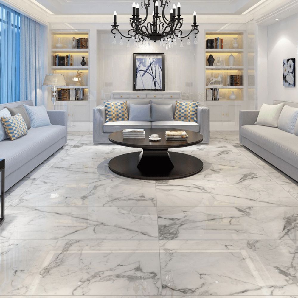 Dover Grey Marble Effect Tile Roomset Lounge