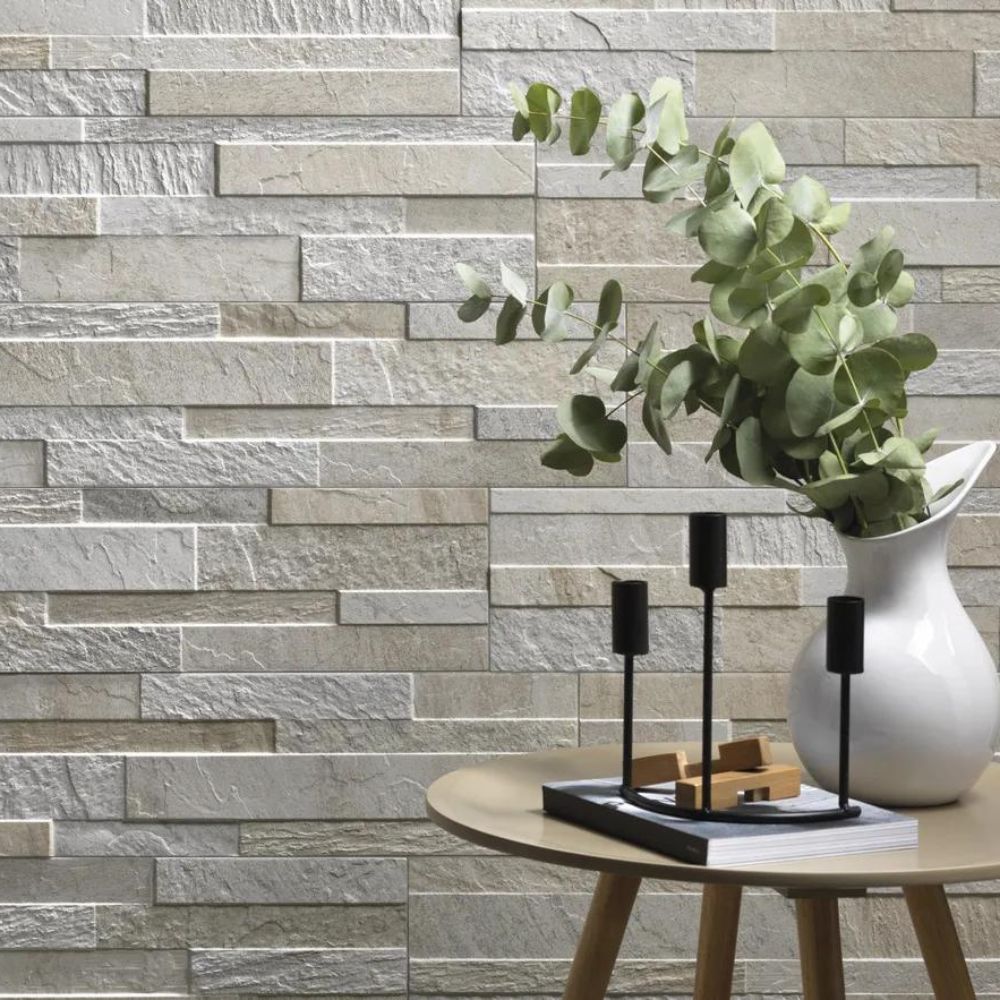 Kube White Stone Effect Mosaic Tile 15 x 61cm Wall Indoors