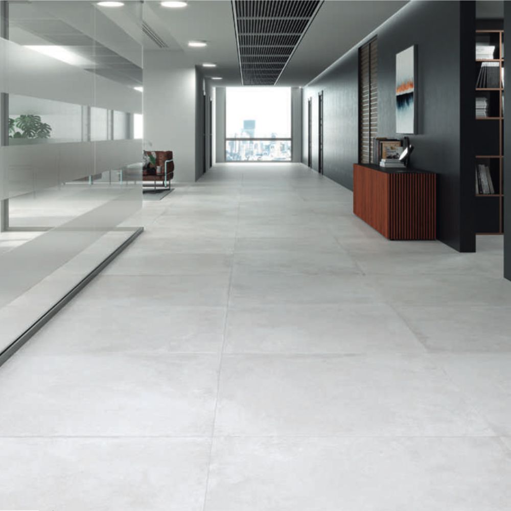 Ladocc White 100 x 100cm Stone Effect Porcelain Tile Hallway