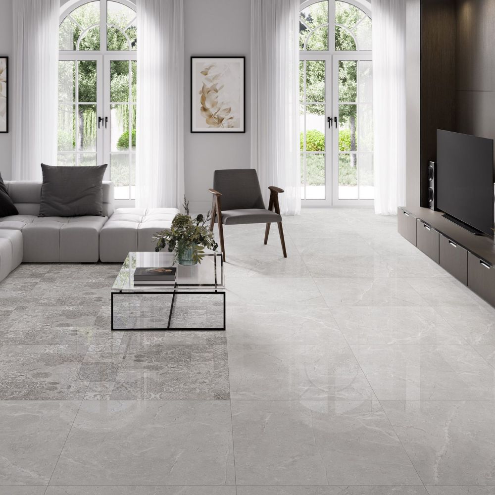 Lordic PErla Polished Living Room Marble Effect Porcelain Tile