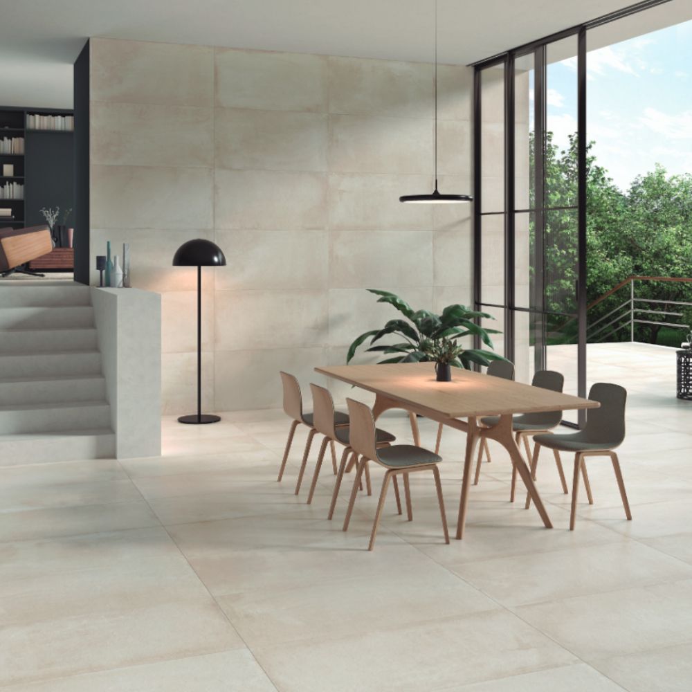 Neolithic Sand 100 x 100cm Rect Stone Effect Tile Dining Room Floor and Wall