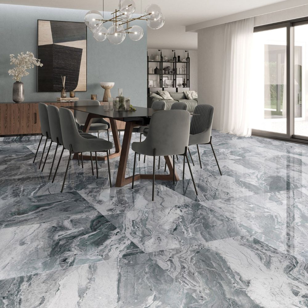 Obacko Aqua Polished Onyx Effect Tile 60 x 120cm Dining Room Floor