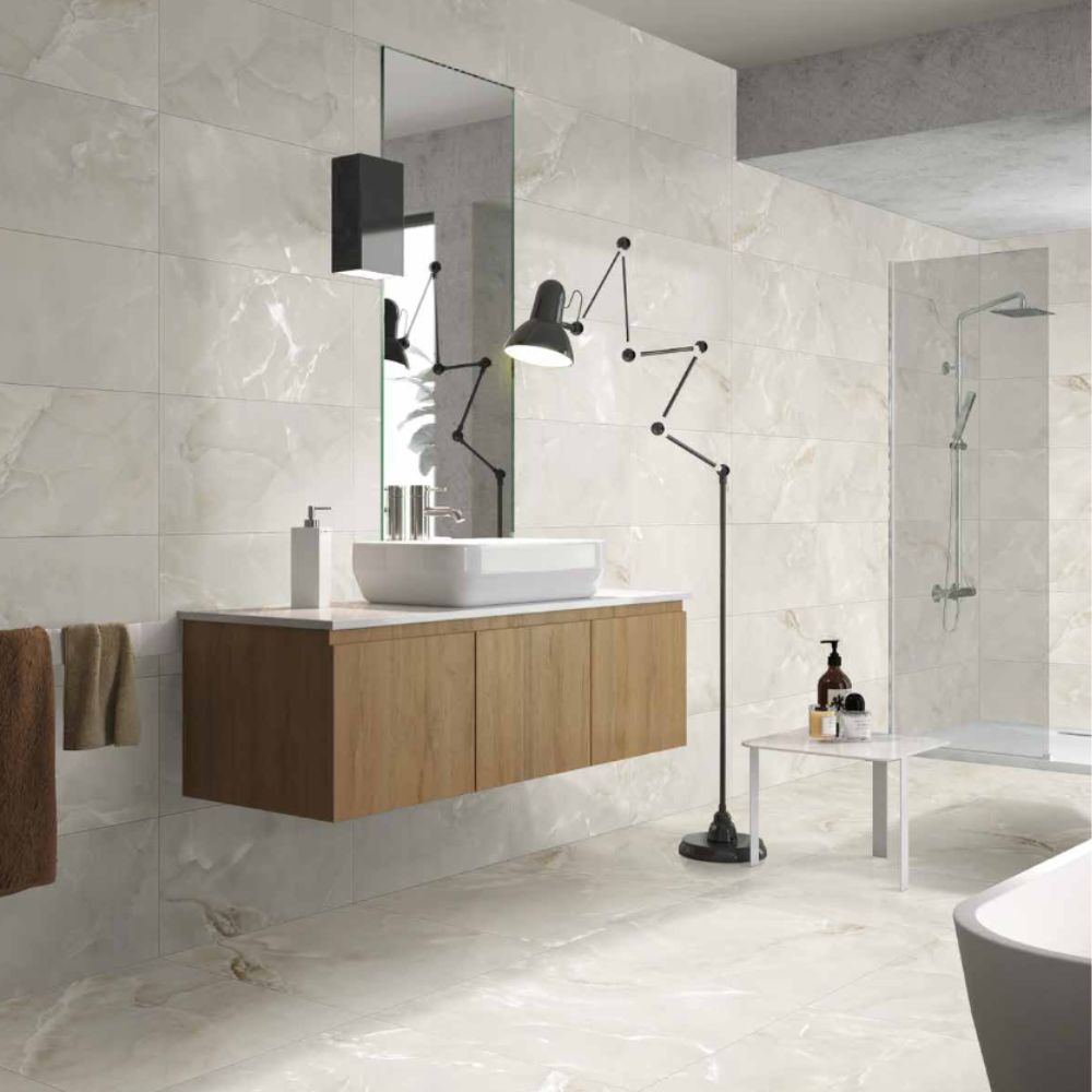 Onicci 120 Ivory Onyx effect sugar crush finish 60 x 120cm bathroom