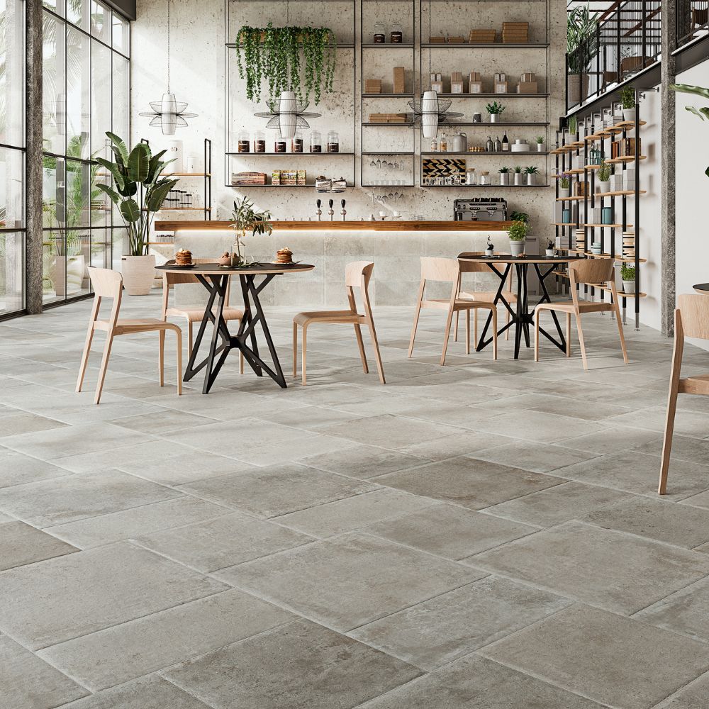 Oswald gris Anti-Slip 60 x 60cm STone Effect Porcelain TIle Kitchen Flooring