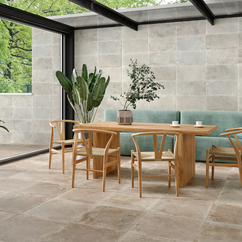 Oswald Natural Anti-Slip 60 x 60cm Stone Effect Porcelain TIle Living Area Flooring