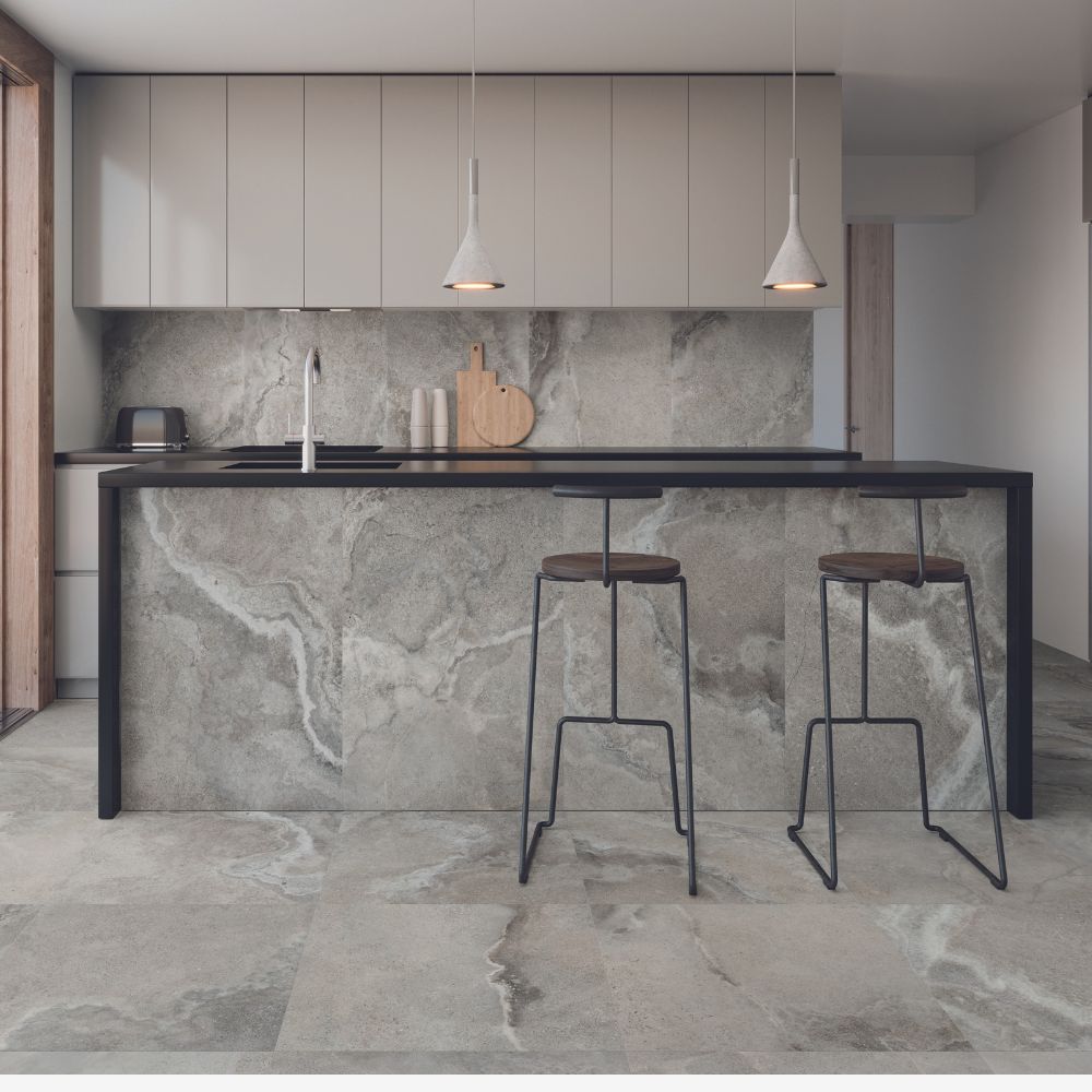 Overboard Taupe 30 x 60cm Stone Effect Porcelain Tile Kitchen