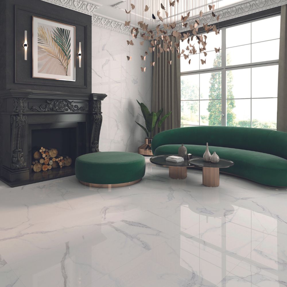 Plantin Blanco Rec 60 x 60cm Brillo Marble Effect Tile Living Room Flooring