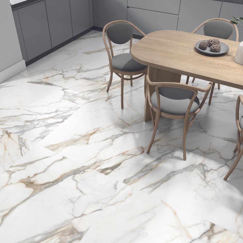 Retro Gold 100 x 100cm Matt Porcelain Tile Dining Room / Kitchen