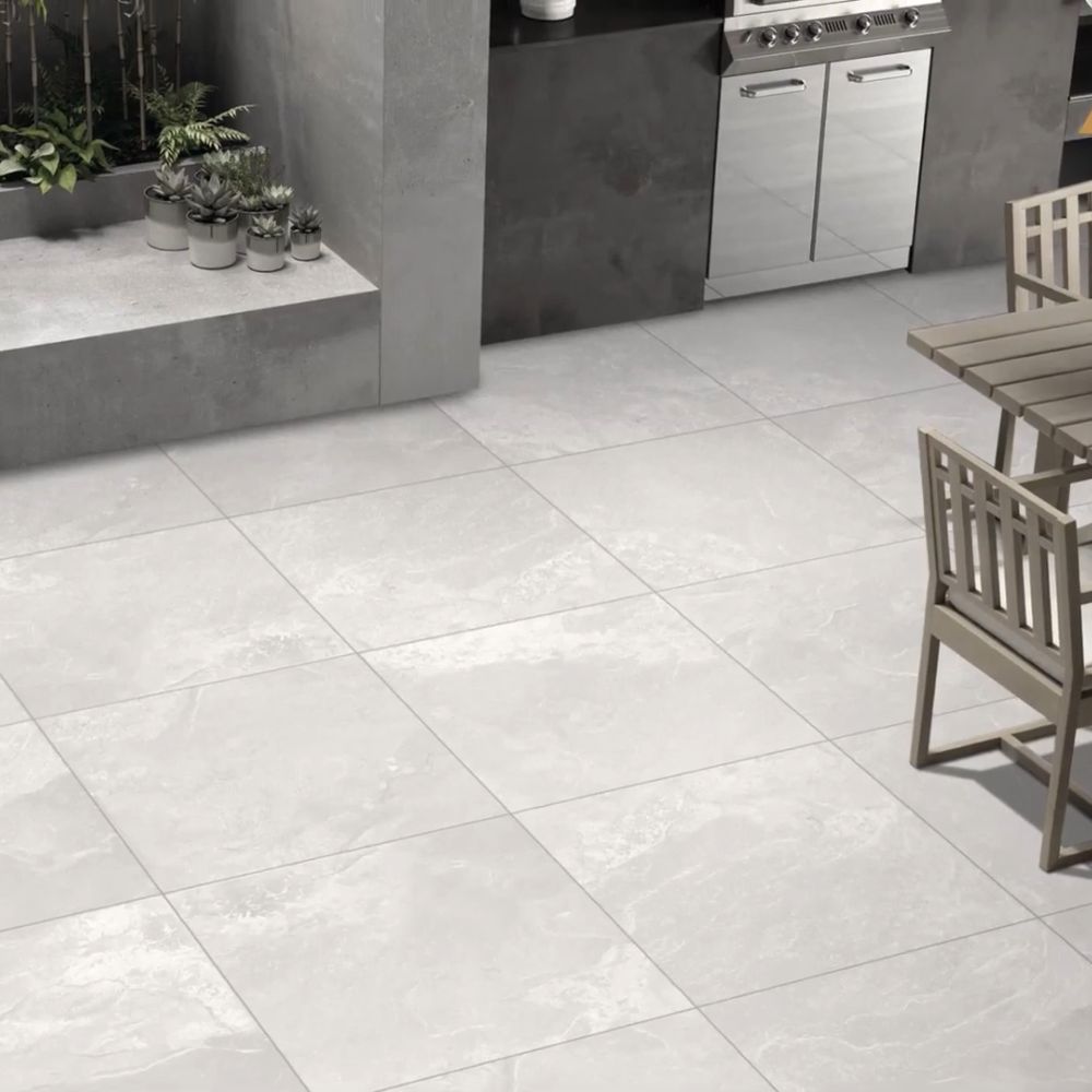 Roland Silver 60 x 120cm Matt Stone Effect Porcelain Tile Kitchen