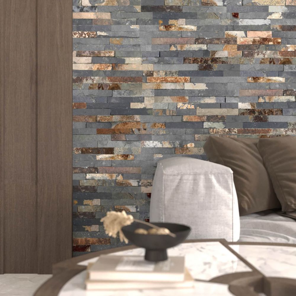 Rust Multicolour Riven Cladding 10 x 40cm Wall Tile Living Room