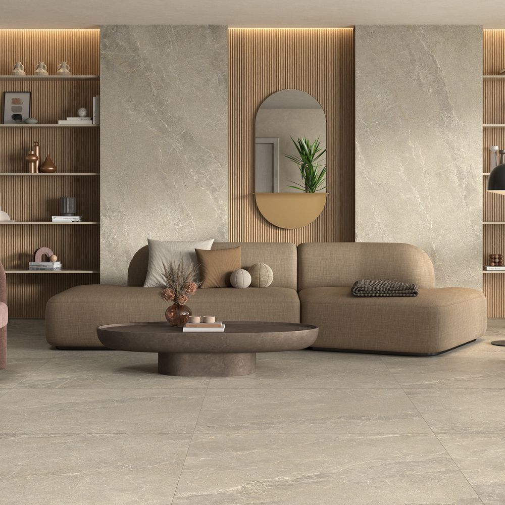 Rutland Stone MEllow Matt REct Stone Effect Tile Living Room FLoor and WAll