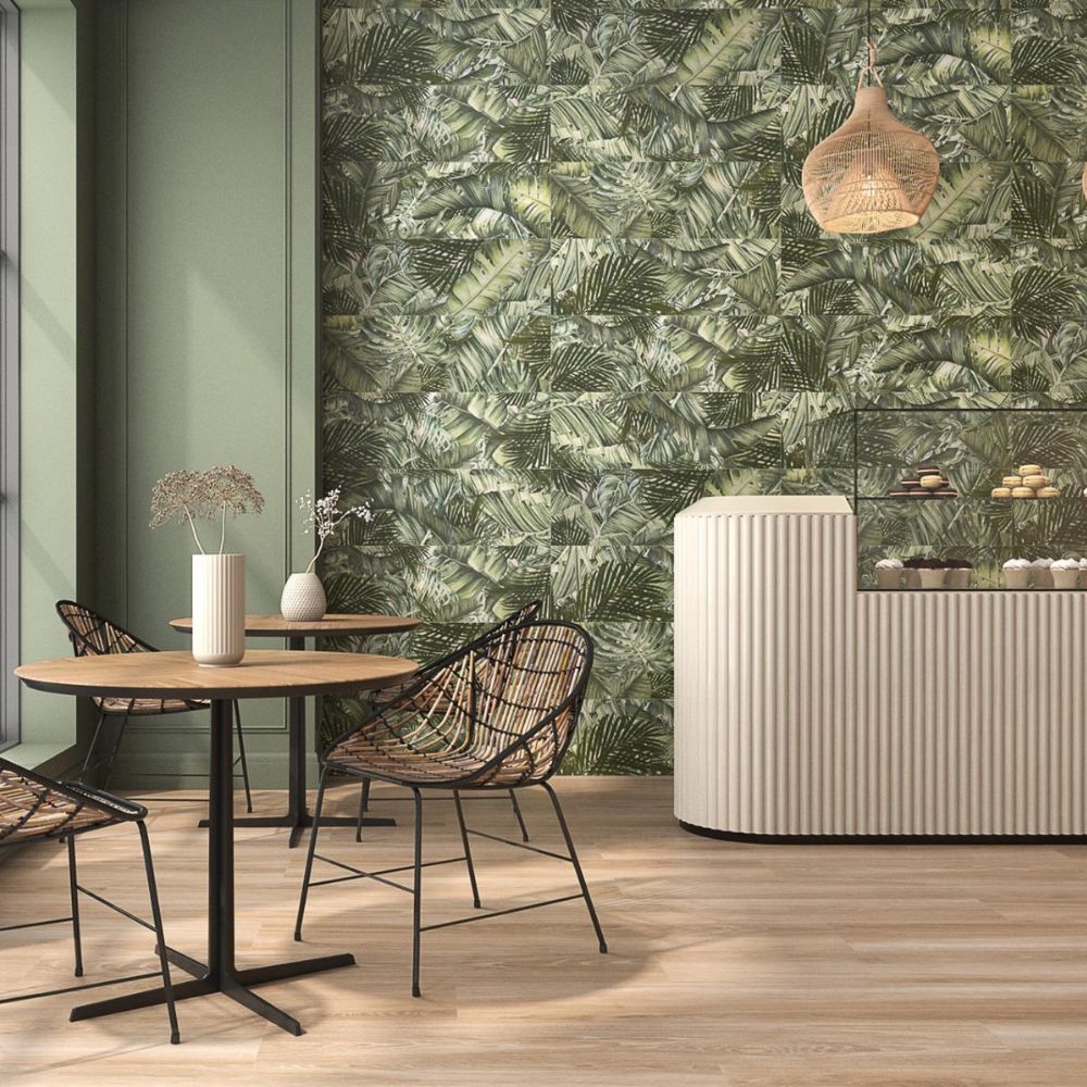 Veggie Green Patterned Wall Tile 33.3 x 100cm Cafe