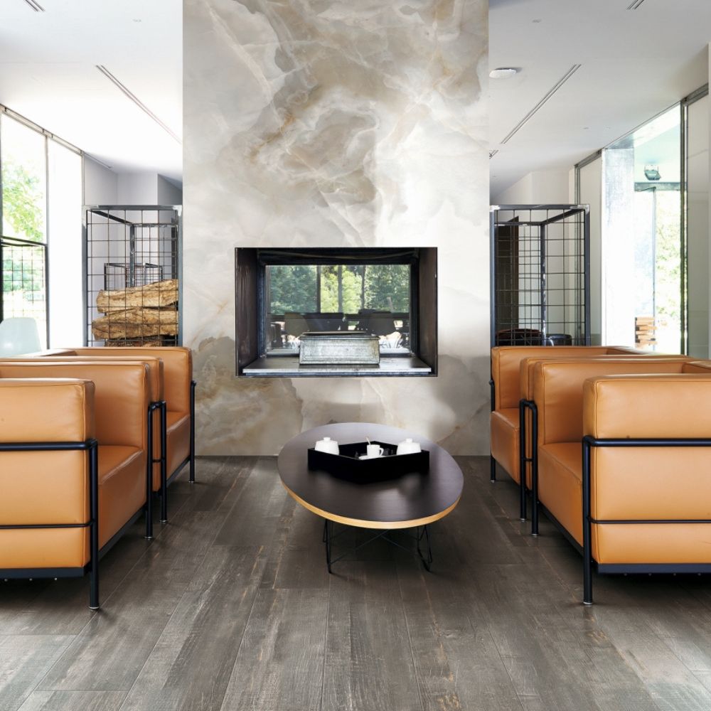 Deco wood grey tile living room